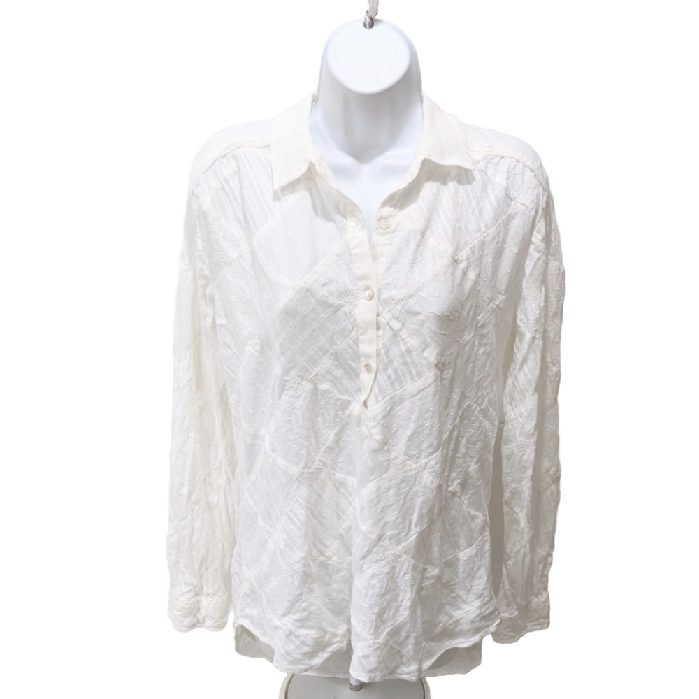 Sundance White Panel Patchwork Shirt S Button Long Sleeve